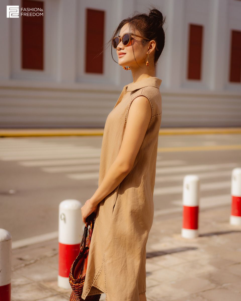 Đầm Linen Nâu Fall Muse