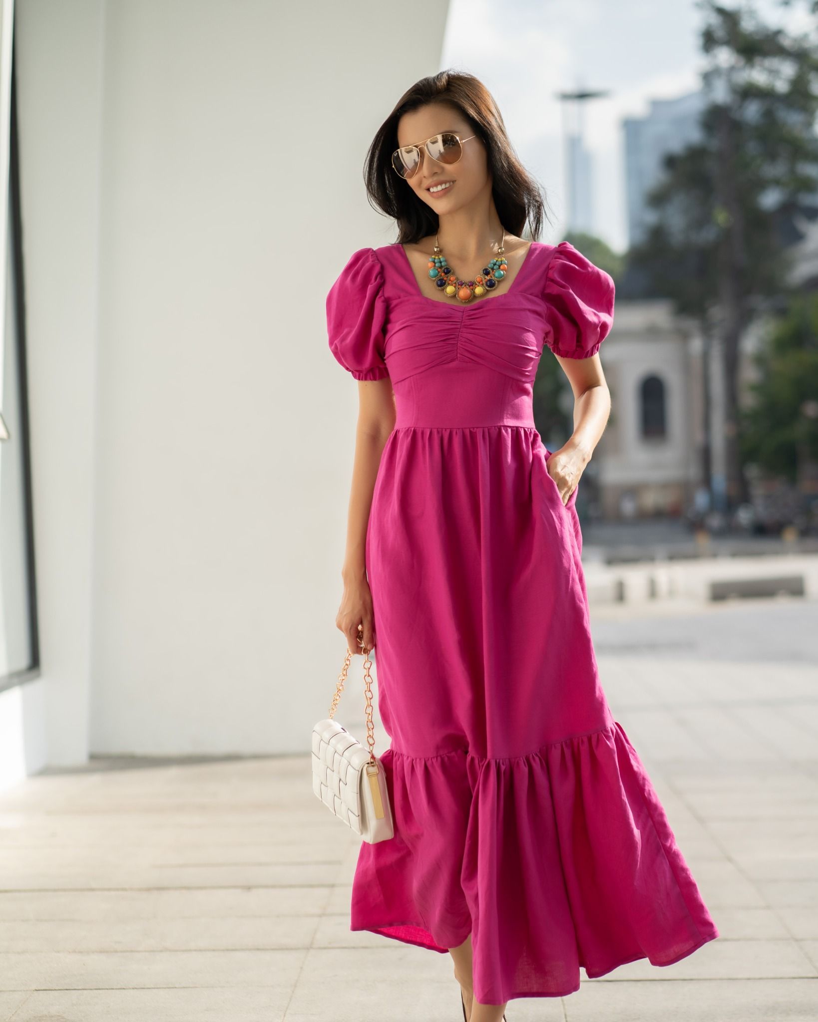 Đầm Linen Hồng Tình Thơ Mùa Thu