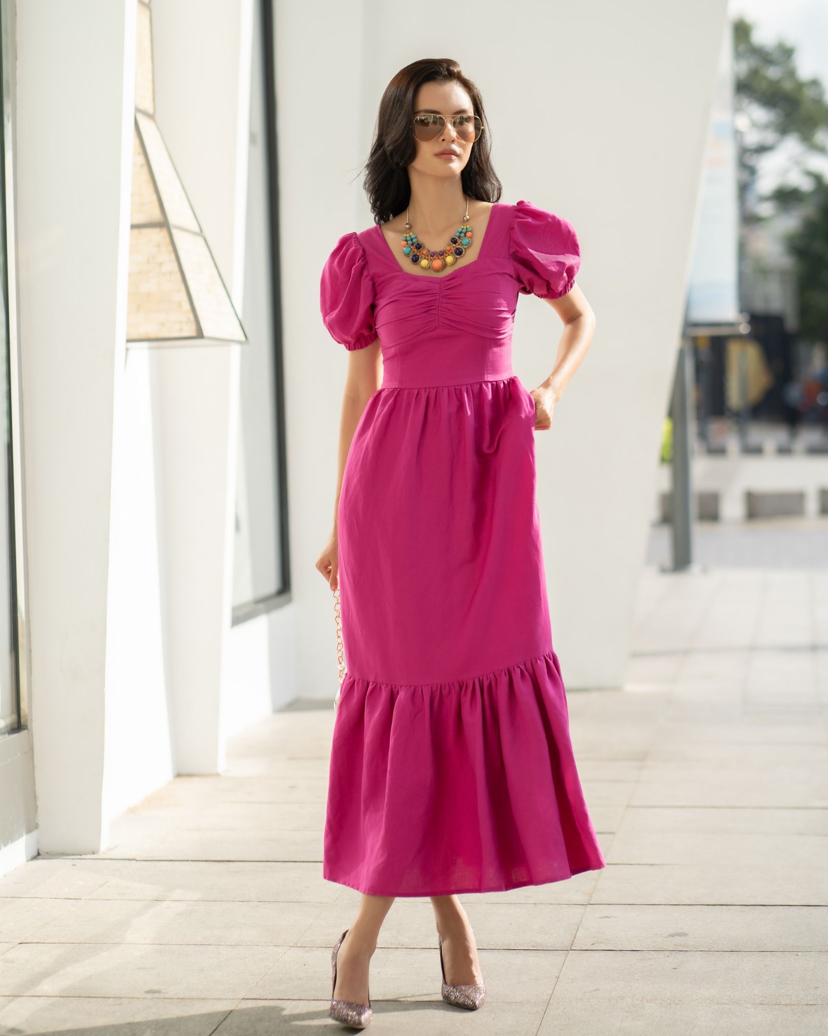 Đầm Linen Hồng Tình Thơ Mùa Thu