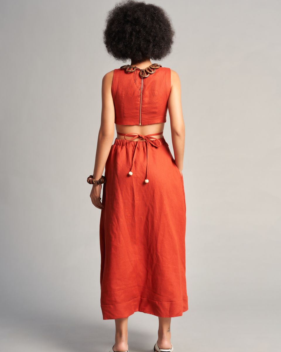 Đầm Nữ Linen Cam  Nâu Sắc Màu Tự Do