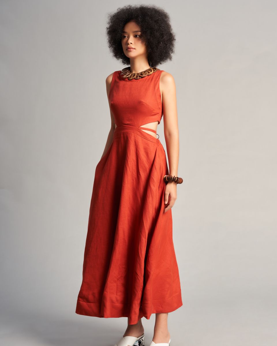 Đầm Nữ Linen Cam  Nâu Sắc Màu Tự Do