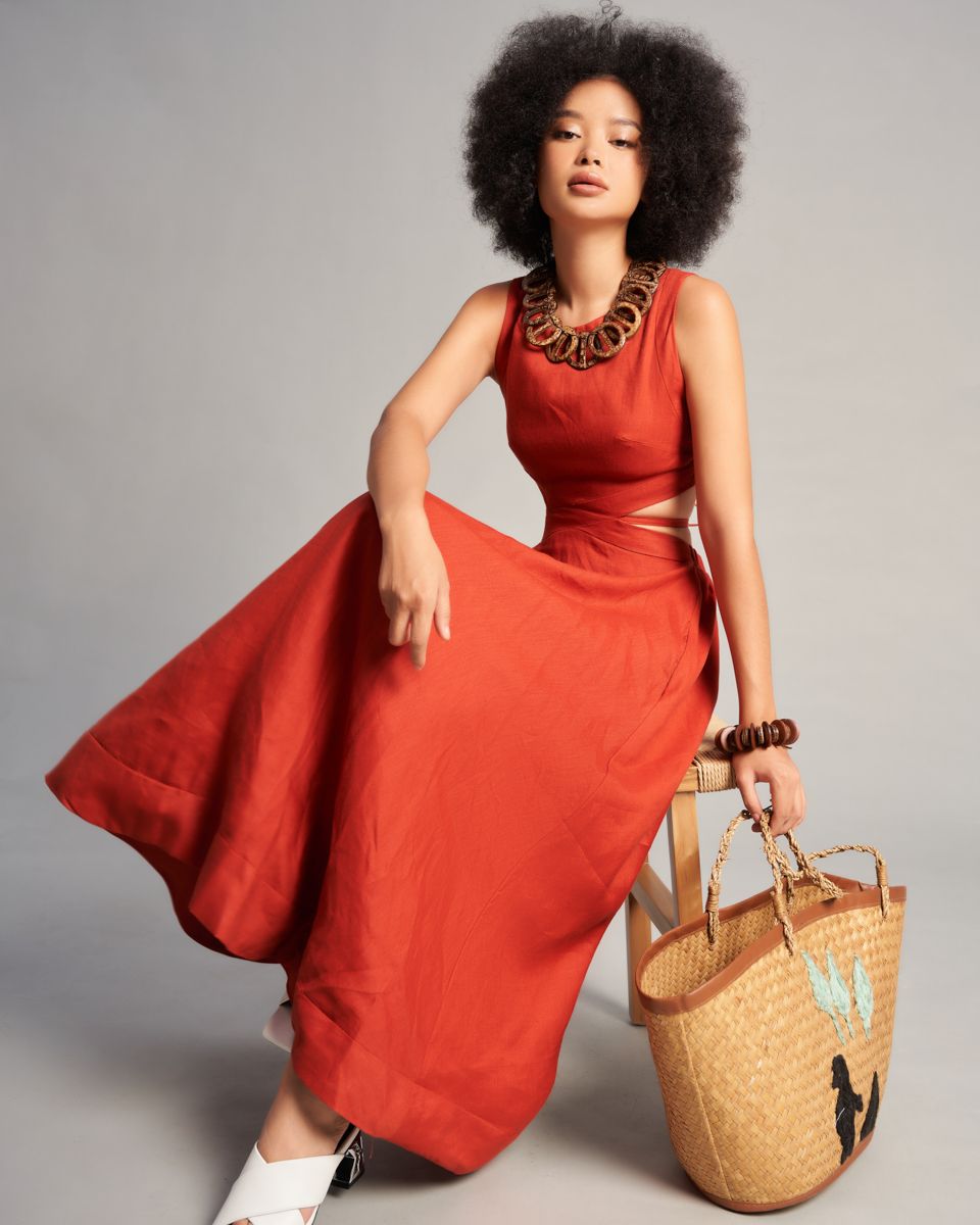 Đầm Nữ Linen Cam  Nâu Sắc Màu Tự Do