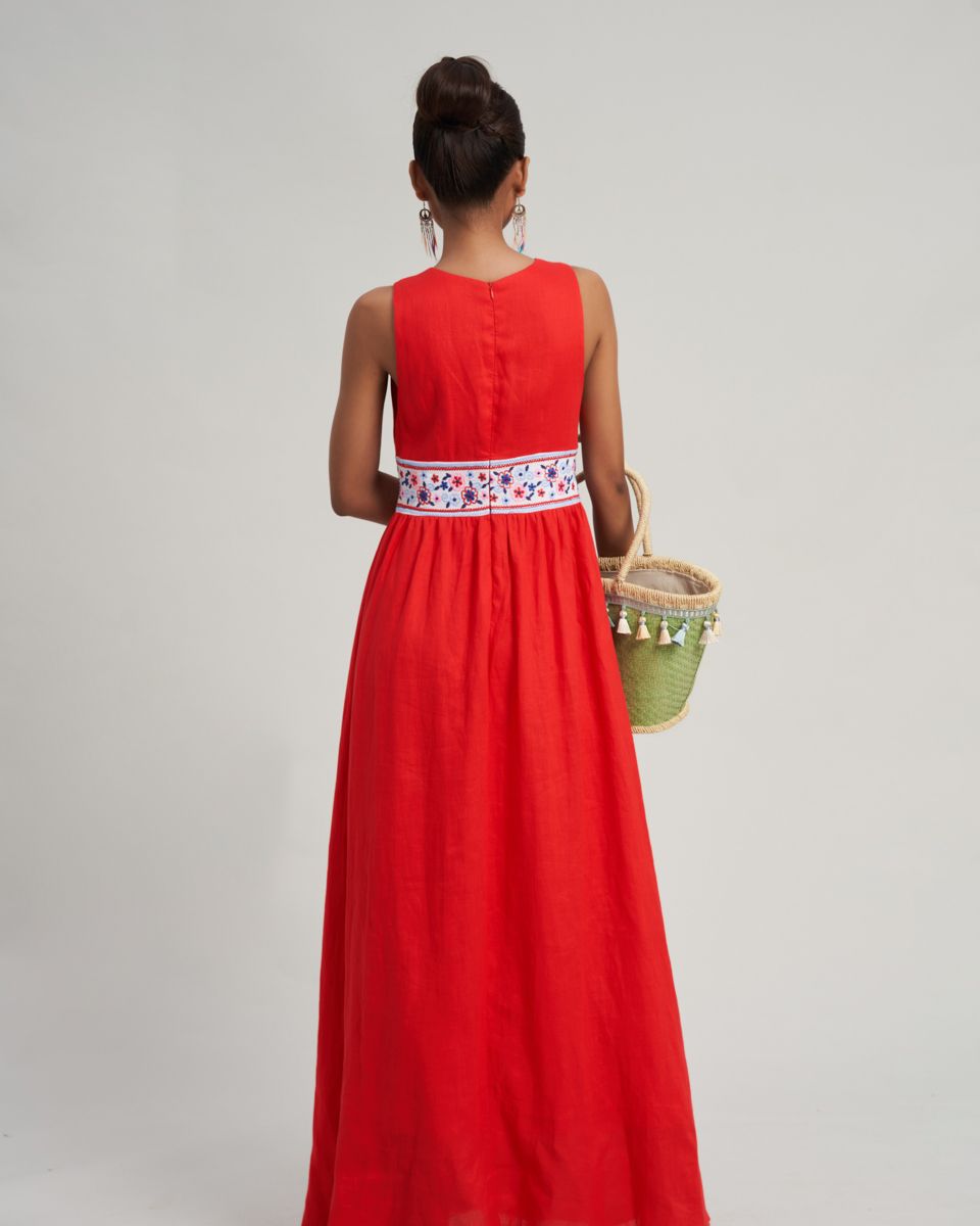 Đầm Nữ Linen Đỏ Cam  Modern Women