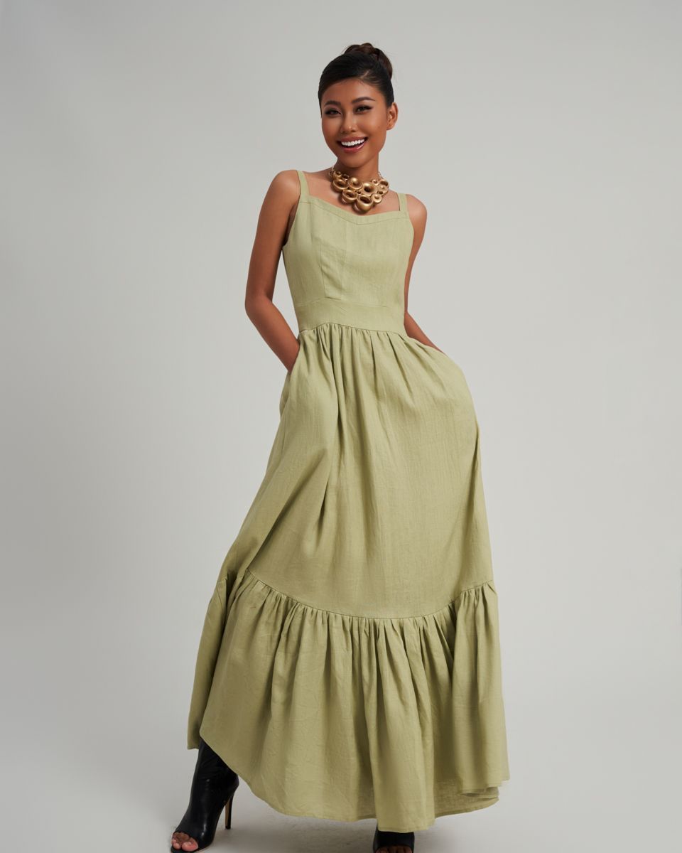 Đầm Linen Nữ Xanh Mạ Modern Women