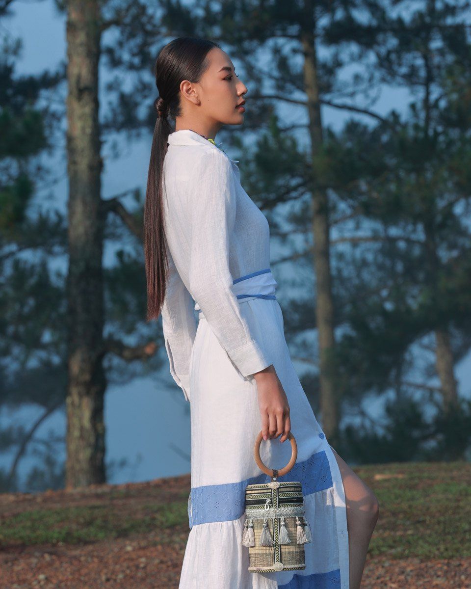 Đầm Linen Trắng Xanh Tím Into The Wood