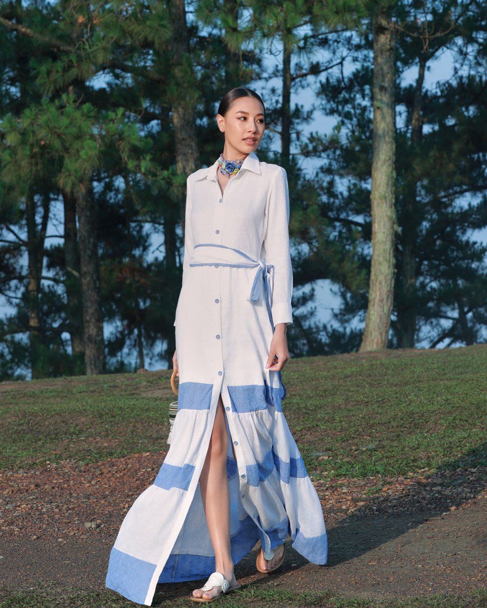 Đầm Linen Trắng Xanh Tím Into The Wood