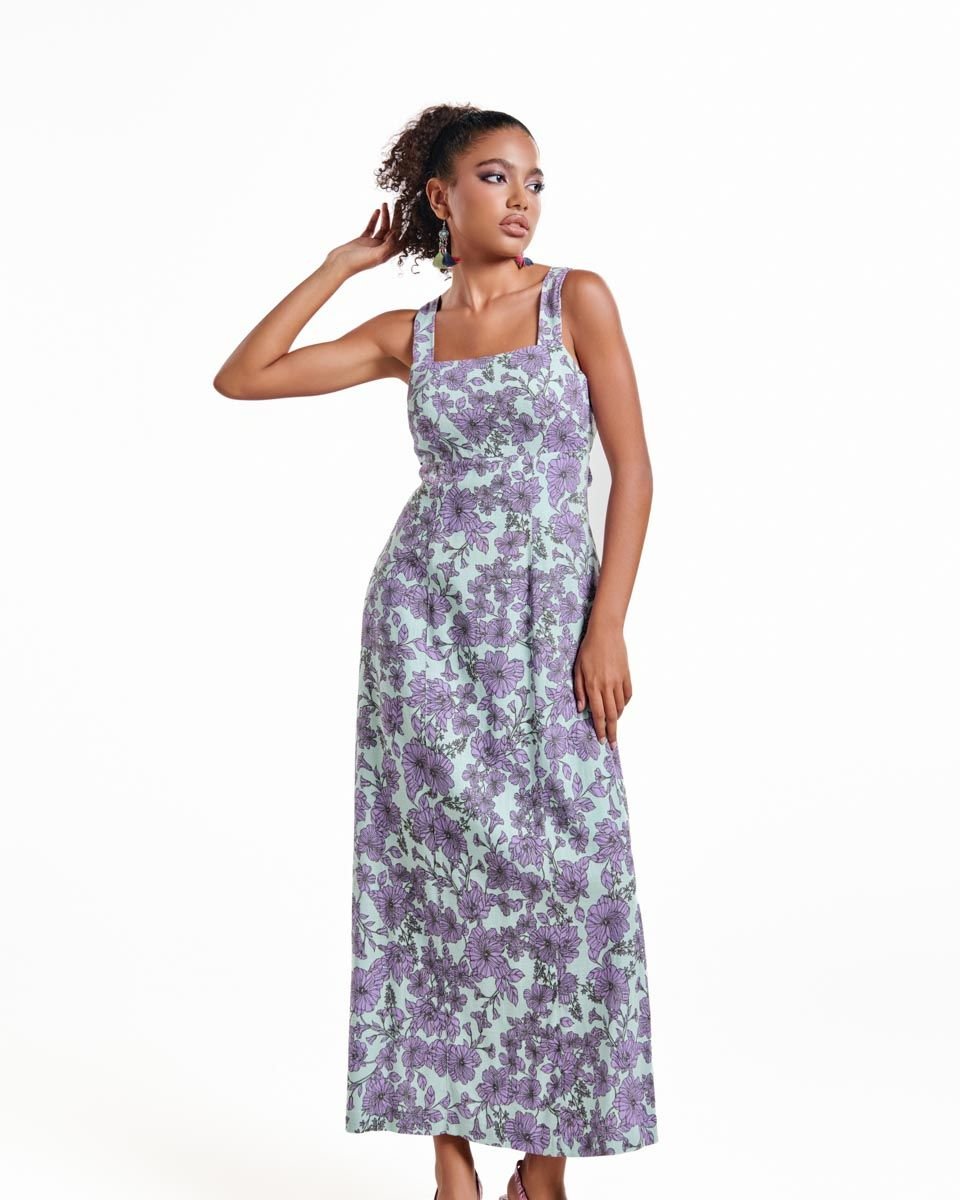 Đầm Linen Xanh Hoa Tím Into The Wood