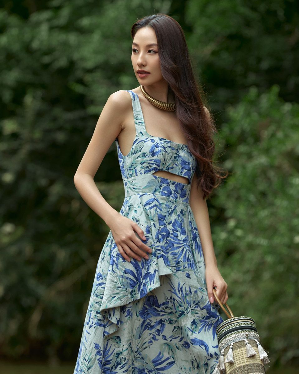 Đầm Linen Xanh Họa Tiết Into The Wood