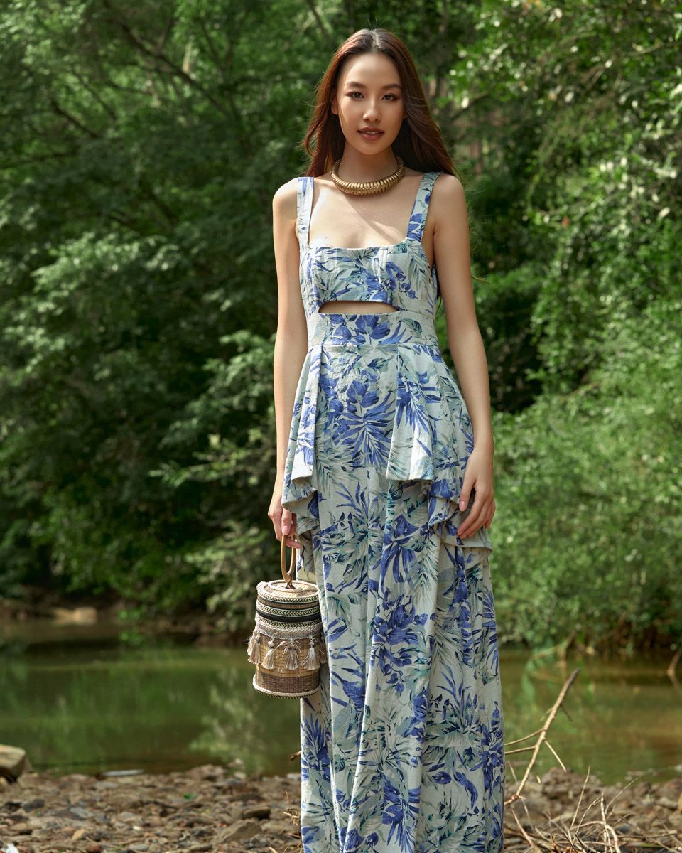 Đầm Linen Xanh Họa Tiết Into The Wood