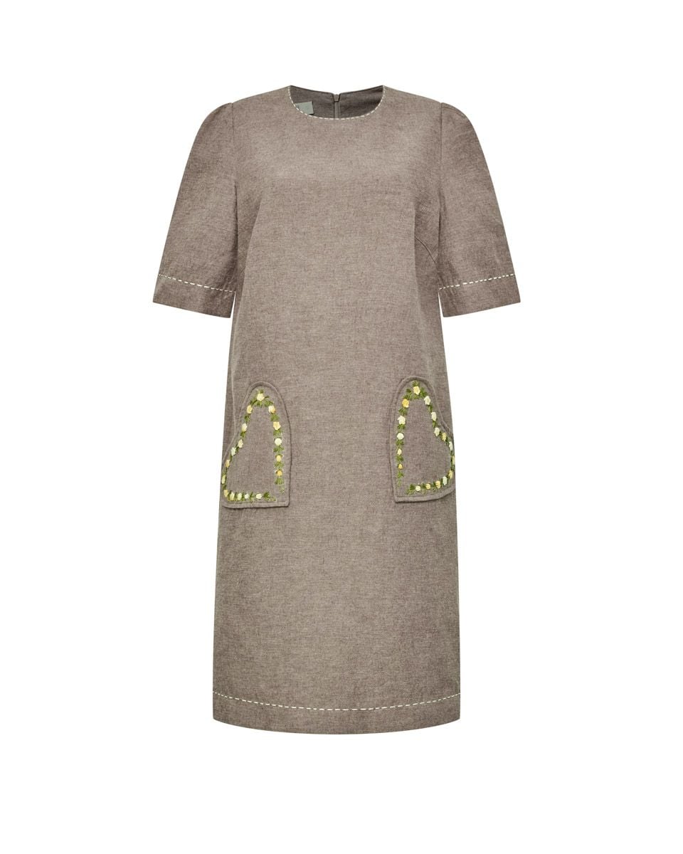 Đầm Linen Nâu 2 Túi