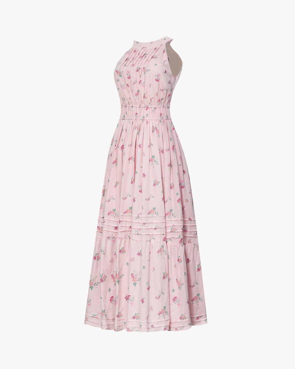 Đầm Linen Cổ Yếm Hồng Hoa