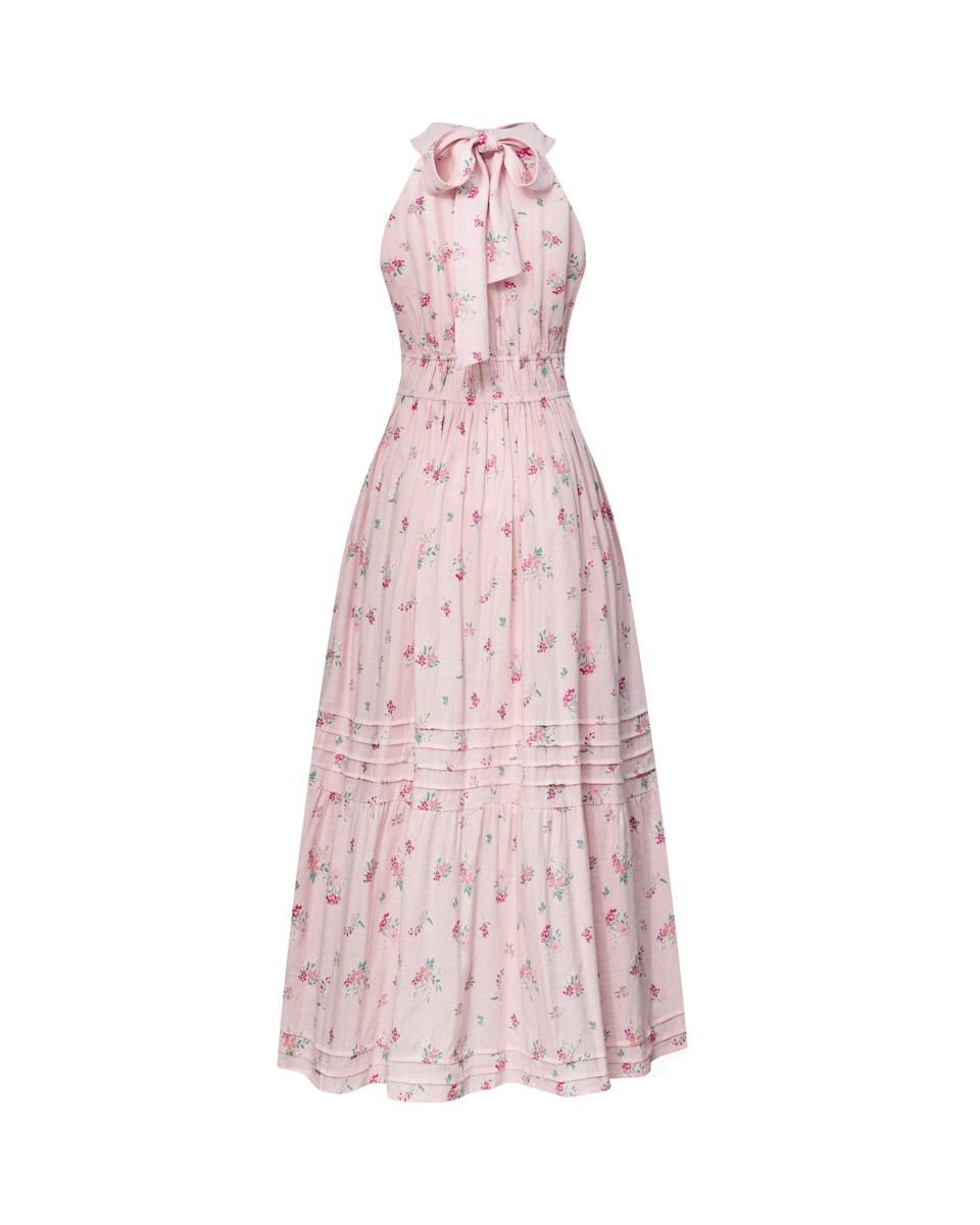 Đầm Linen Cổ Yếm Hồng Hoa