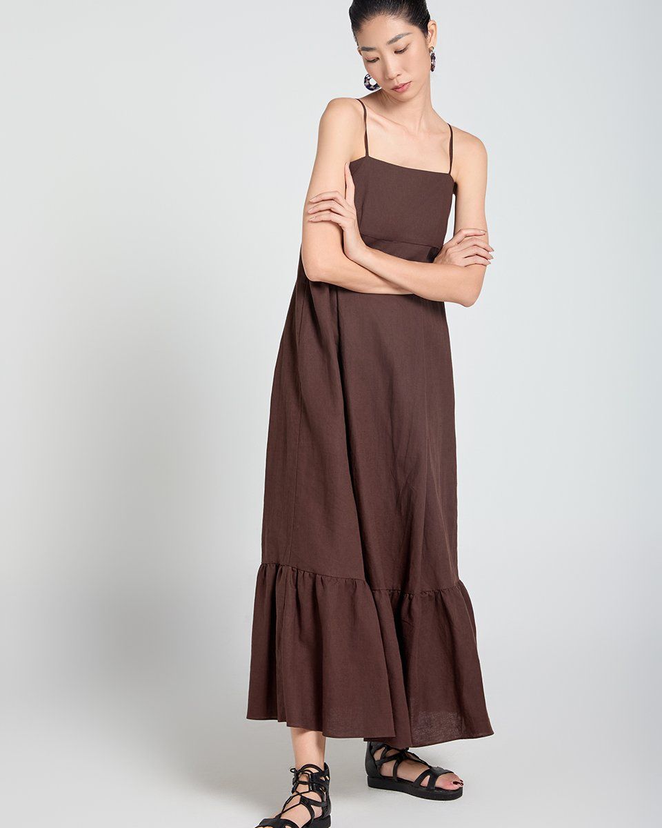 Đầm Linen Nâu Đậm A Touch Of Effortless Elegance