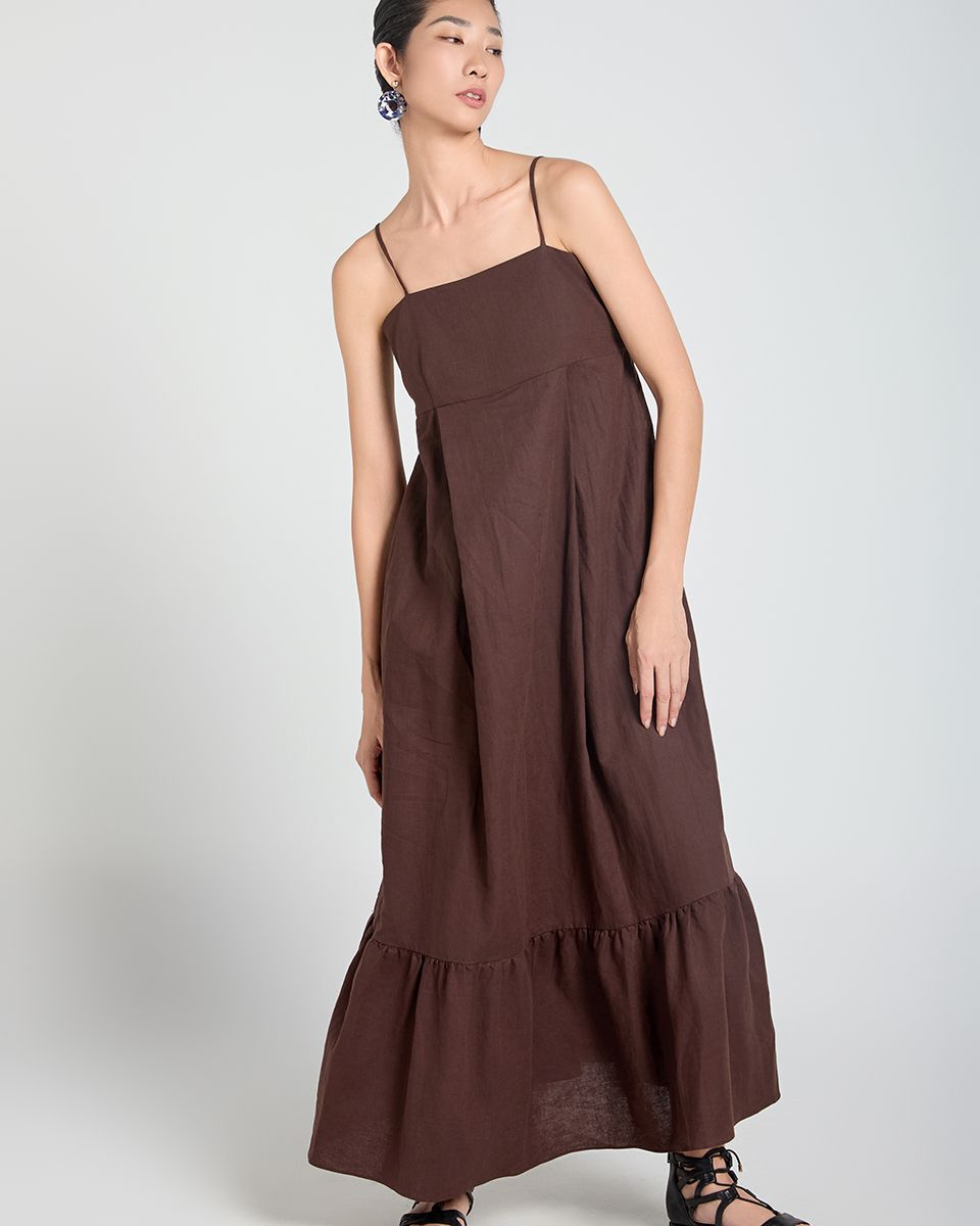 Đầm Linen Nâu Đậm A Touch Of Effortless Elegance