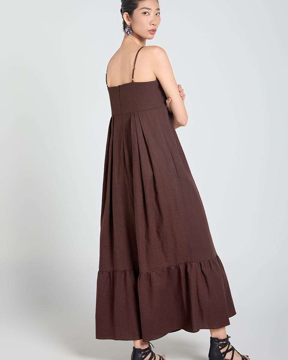 Đầm Linen Nâu Đậm A Touch Of Effortless Elegance