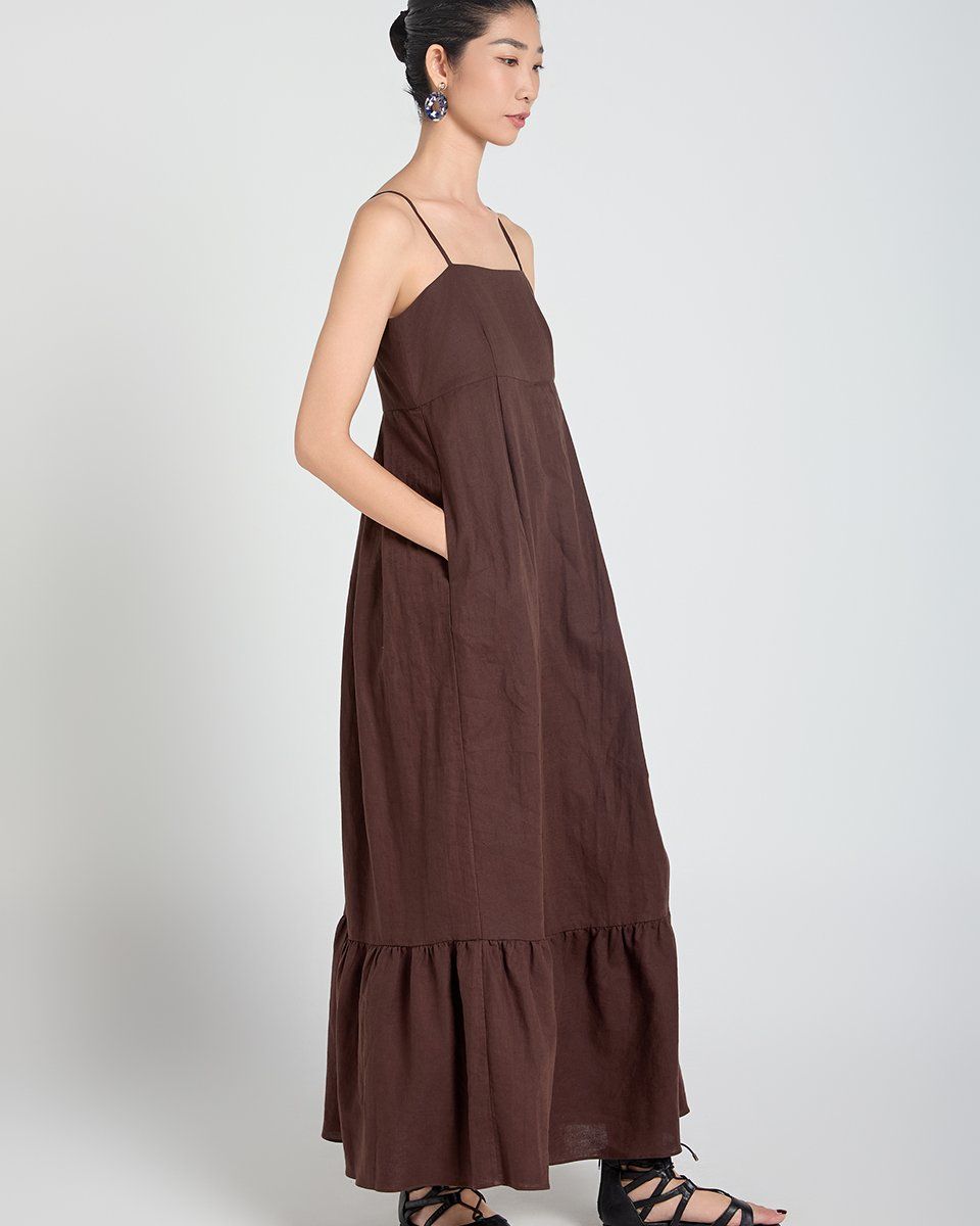 Đầm Linen Nâu Đậm A Touch Of Effortless Elegance