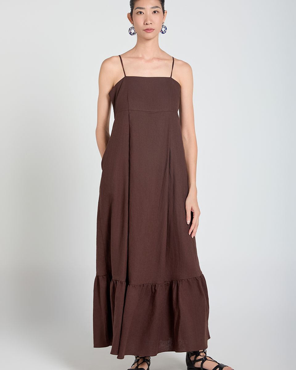 Đầm Linen Nâu Đậm A Touch Of Effortless Elegance