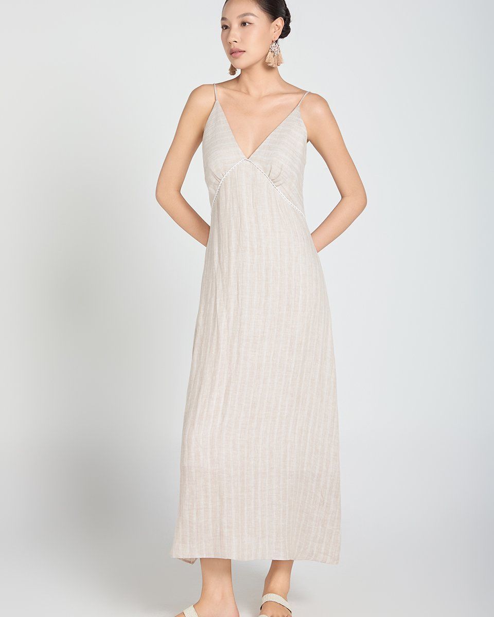 Đầm Linen Kem Sọc A Touch Of Effortless Elegance