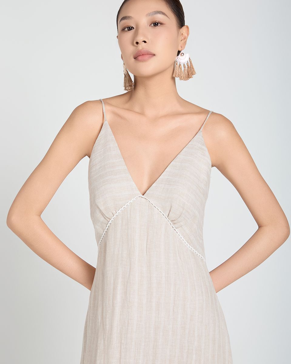 Đầm Linen Kem Sọc A Touch Of Effortless Elegance