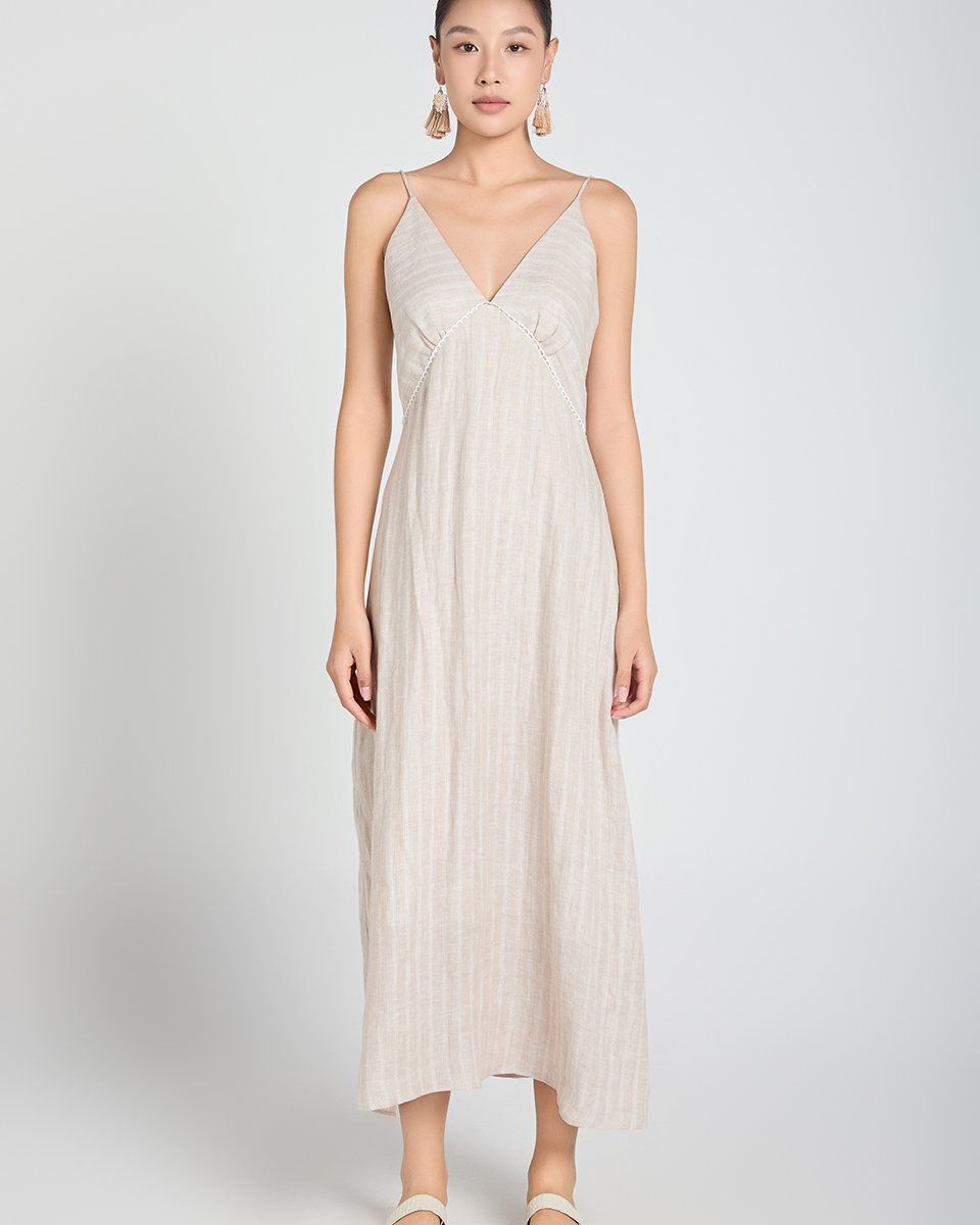 Đầm Linen Kem Sọc A Touch Of Effortless Elegance