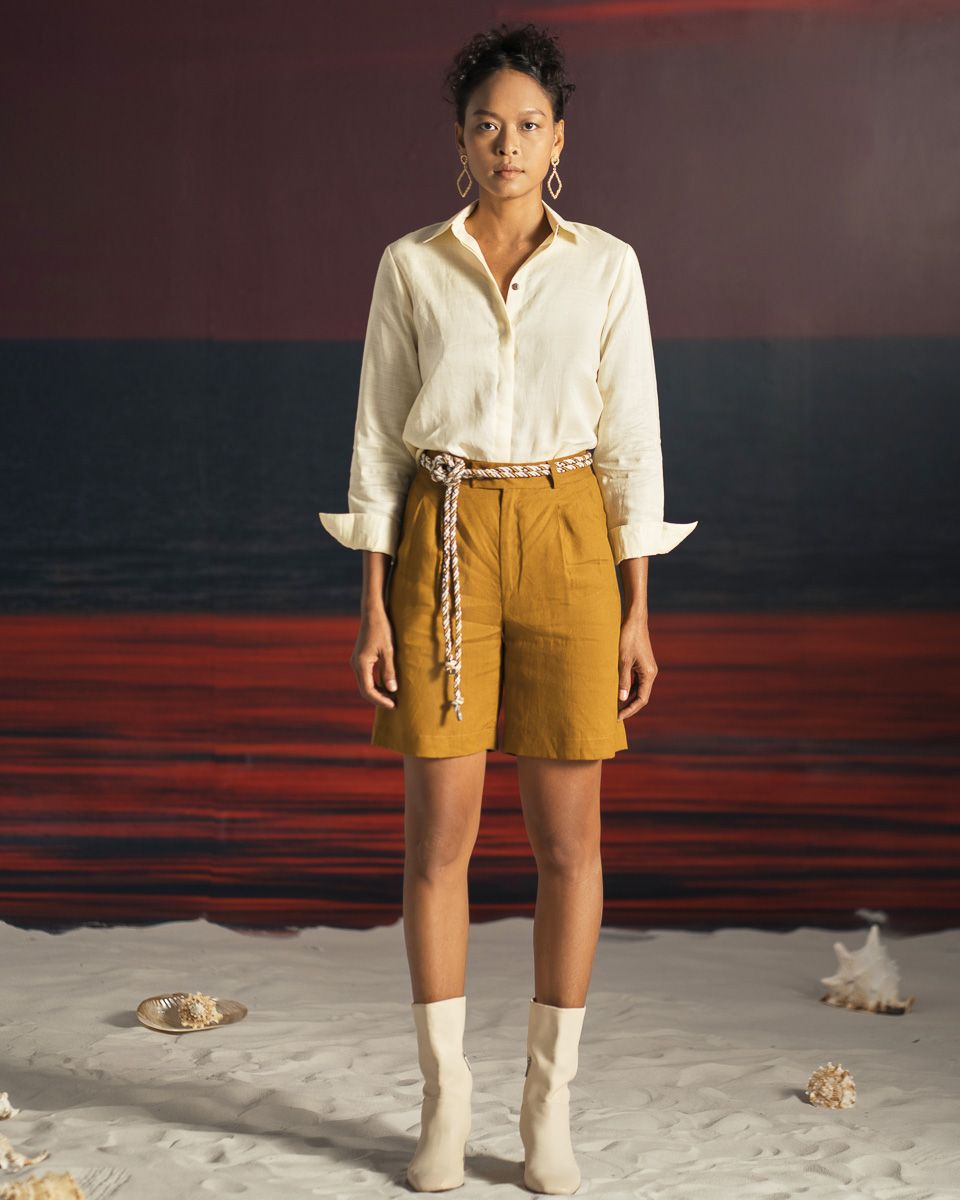 Quần Short Linen Vàng Nâu Summer Get Away