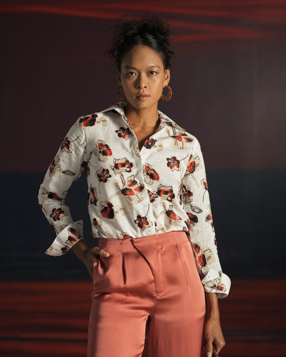 Áo Sơ Mi Linen Đỏ Nâu Summer Get Away