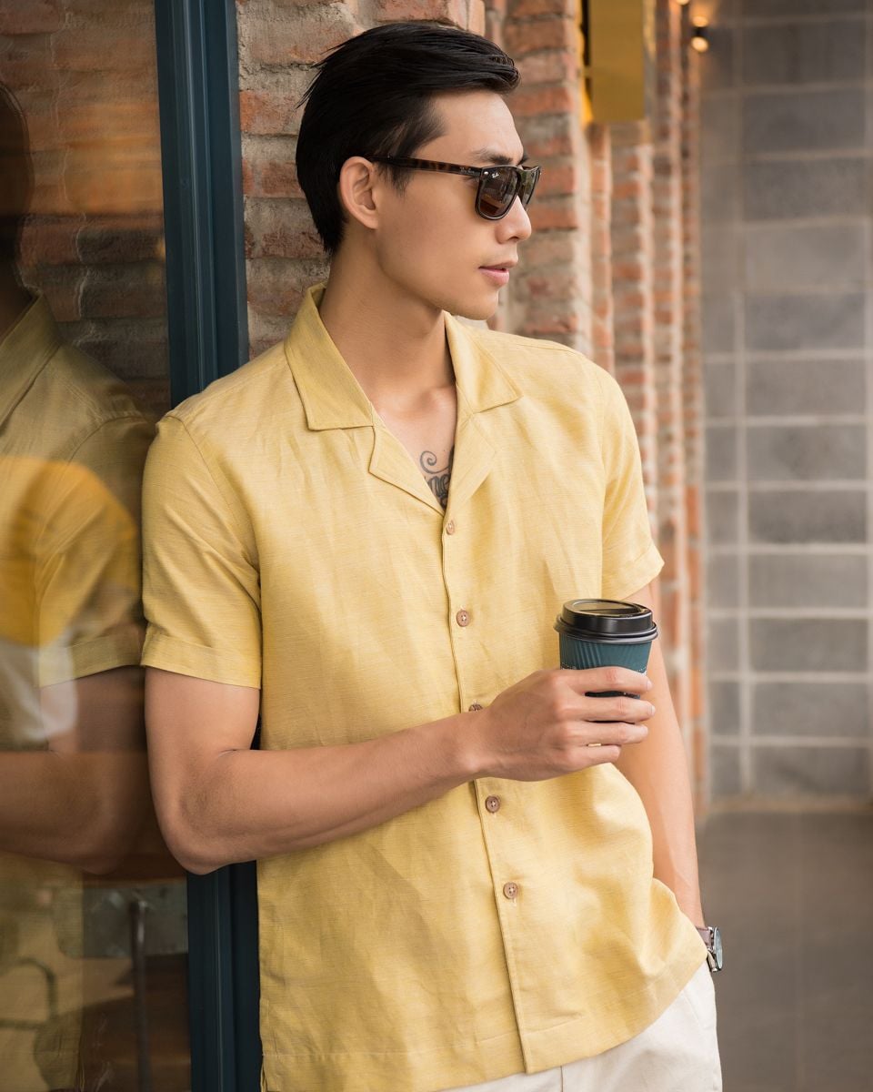 Áo Sơ Mi Nam Linen Vàng Nhạt New Breeze
