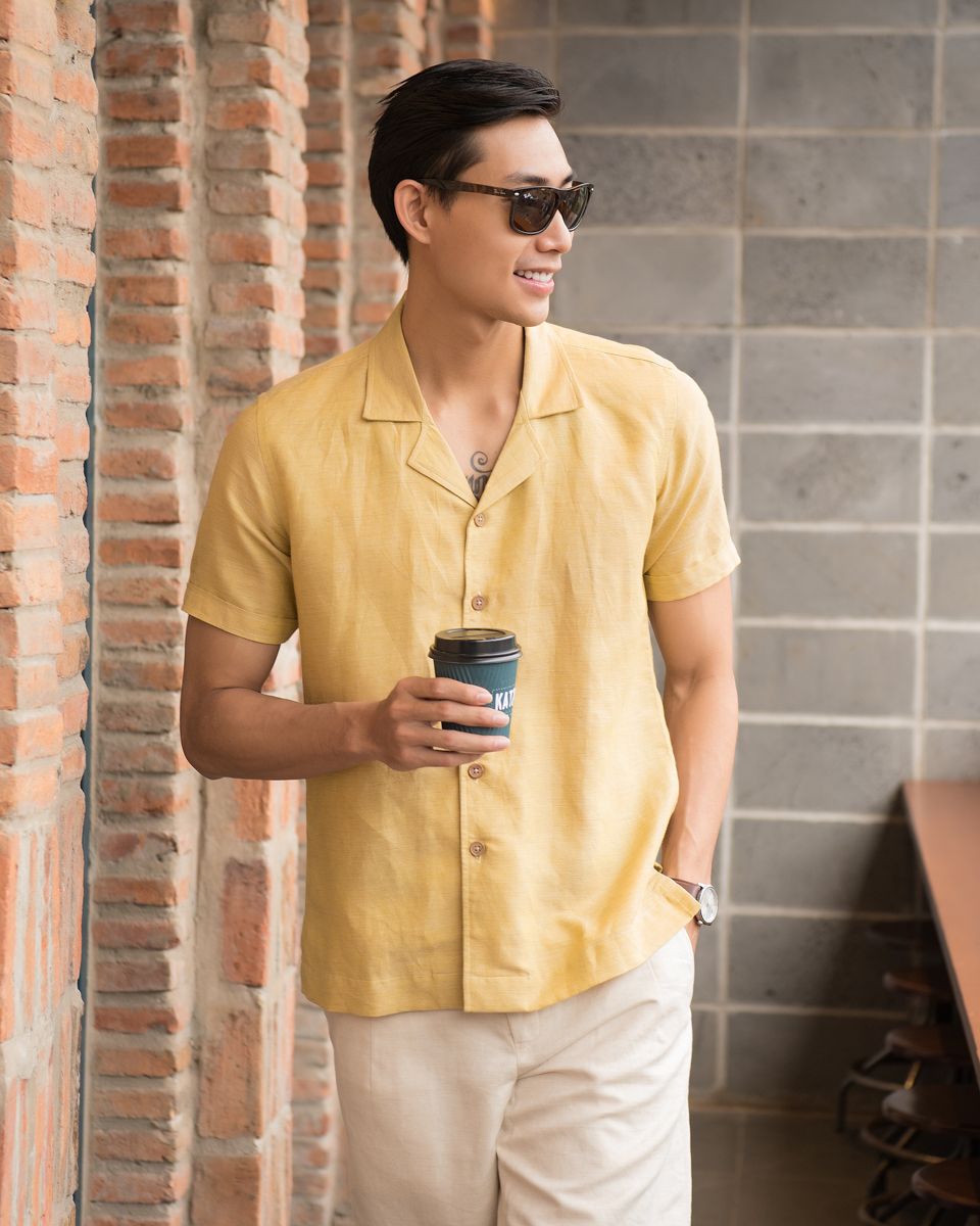 Áo Sơ Mi Nam Linen Vàng Nhạt New Breeze