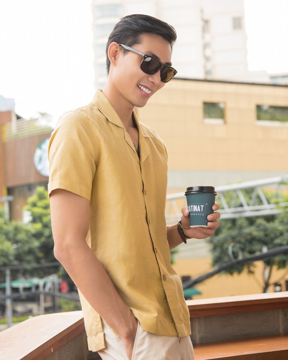 Áo Sơ Mi Nam Linen Vàng Nhạt New Breeze