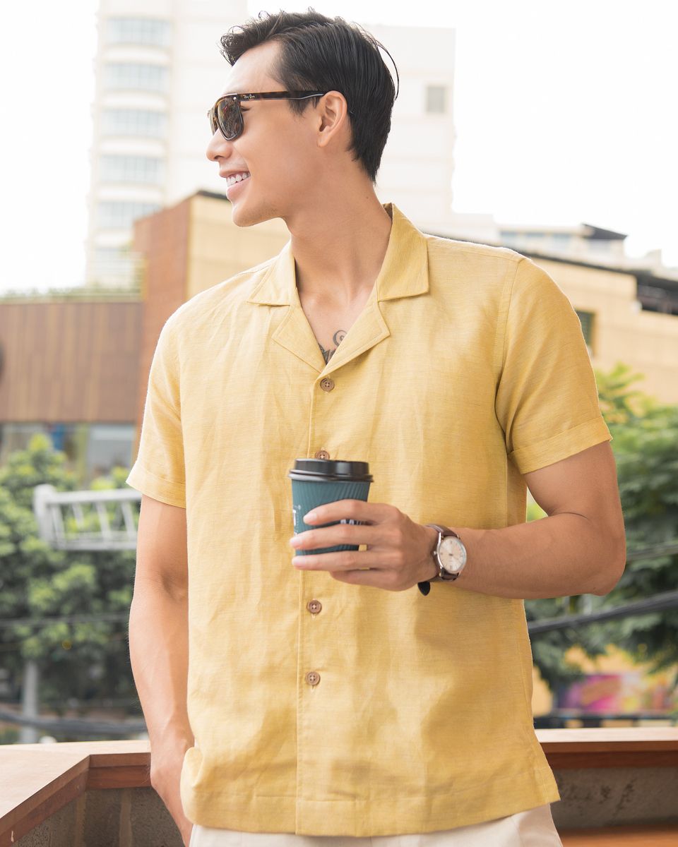 Áo Sơ Mi Nam Linen Vàng Nhạt New Breeze