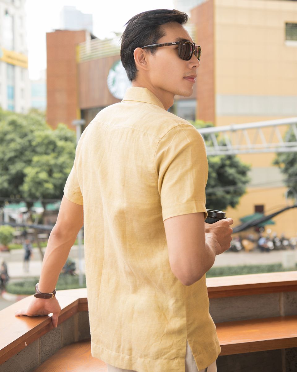 Áo Sơ Mi Nam Linen Vàng Nhạt New Breeze