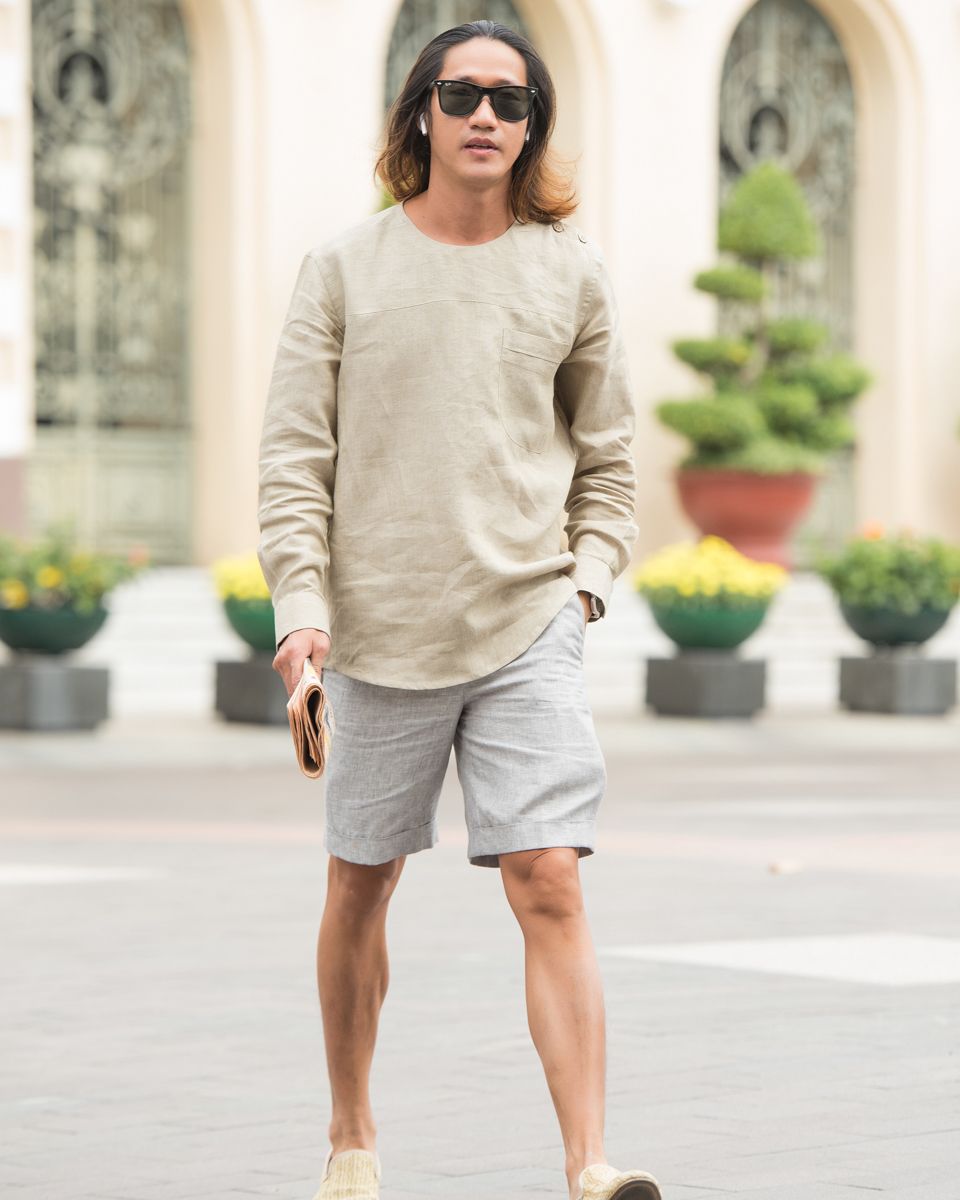 Áo Sơ Mi Nam Linen Xanh Lá Mạ New Breeze