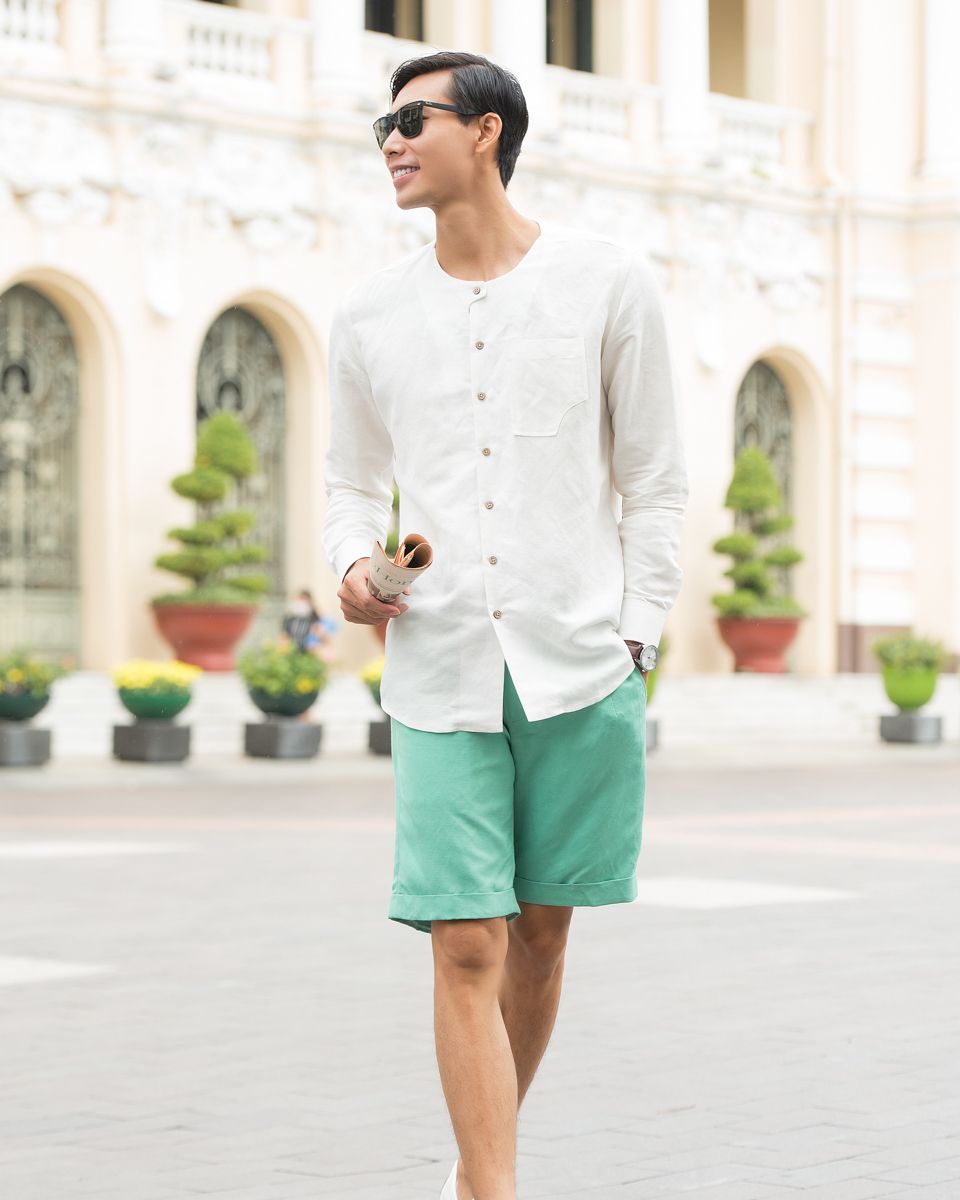 Áo Sơ Mi Nam Linen Trắng New Breeze