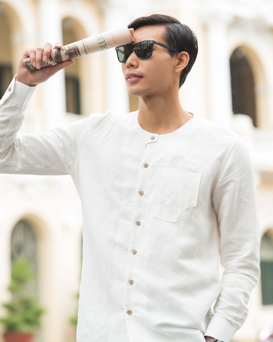 Áo Sơ Mi Nam Linen Trắng New Breeze