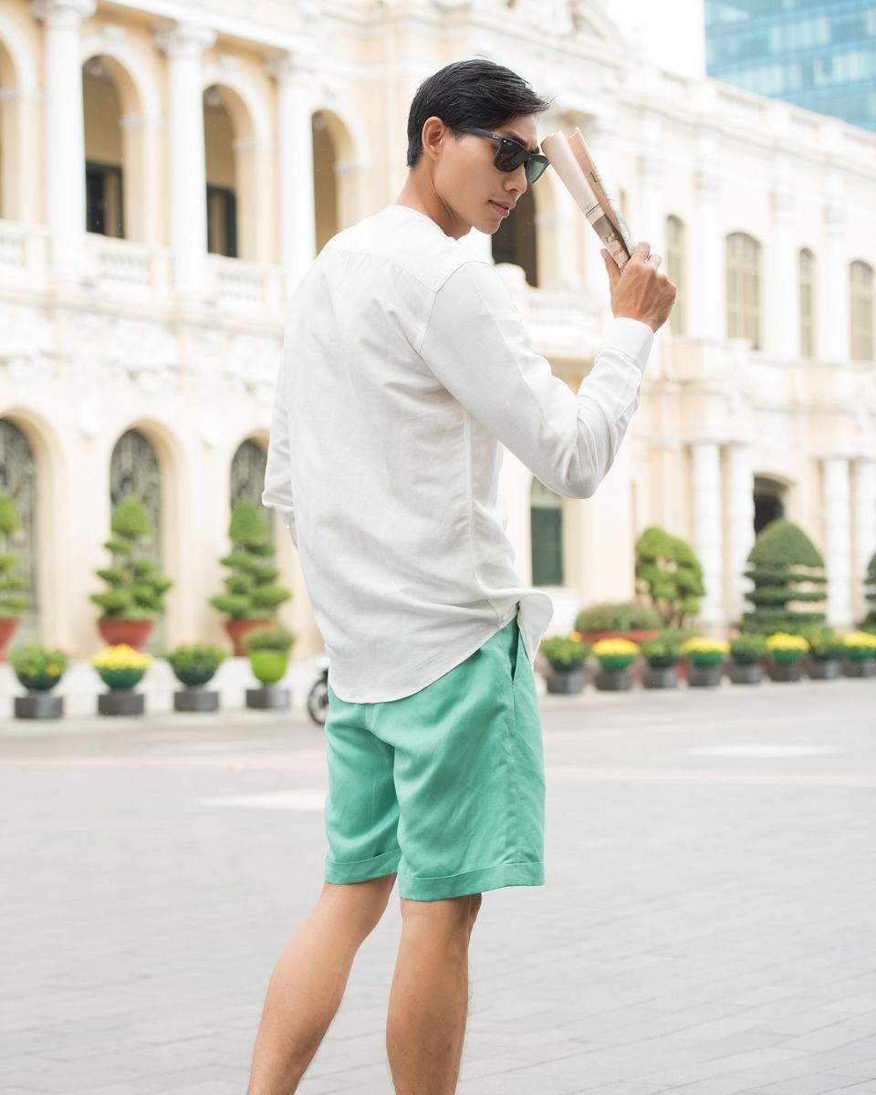 Quần Short Nam Linen Xanh Lá
