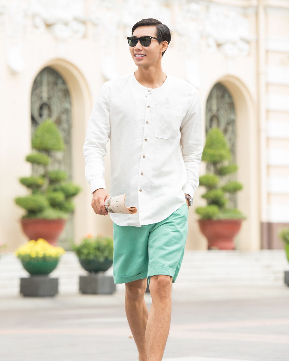 Áo Sơ Mi Nam Linen Trắng New Breeze