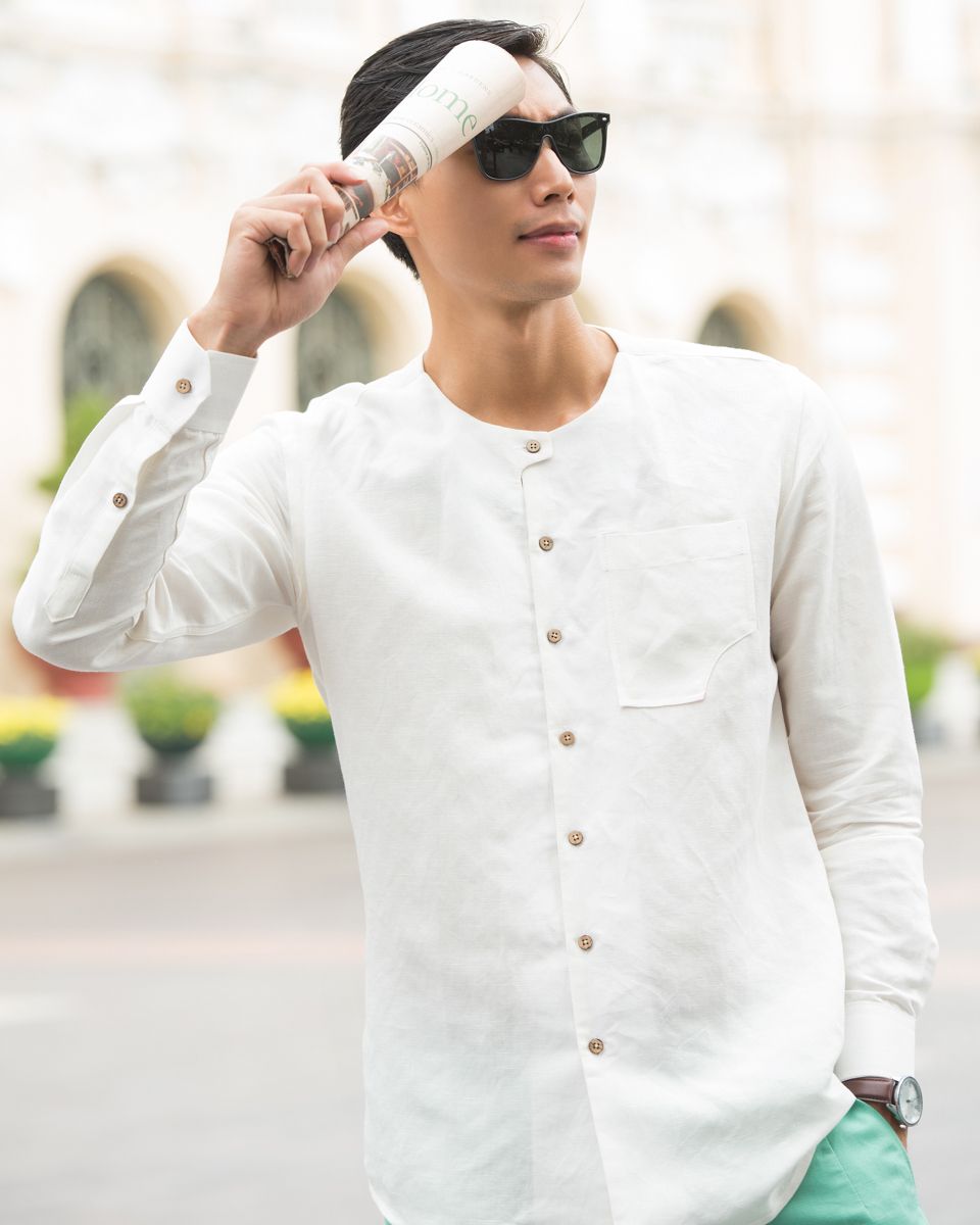 Áo Sơ Mi Nam Linen Trắng New Breeze