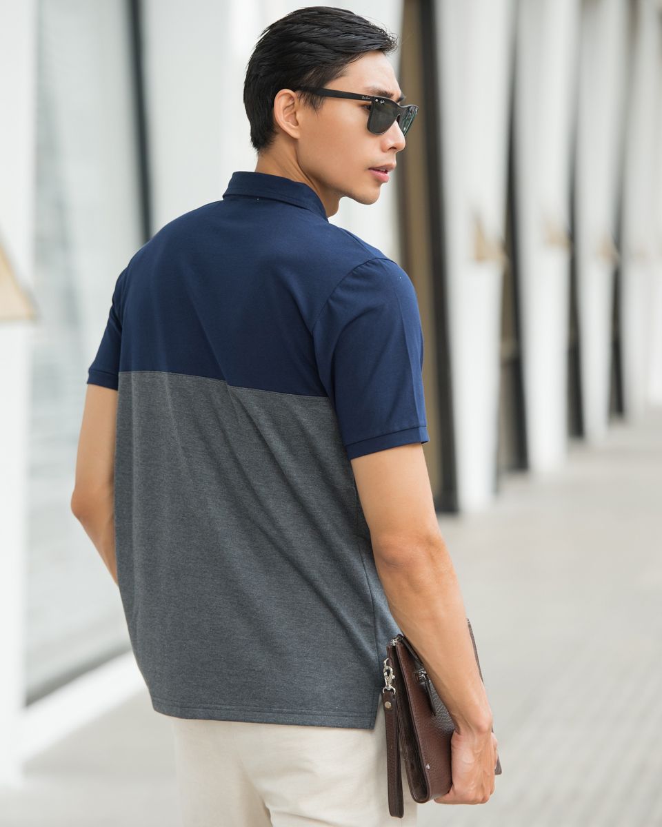 Áo Thun Có Cổ Xanh Phối Xám