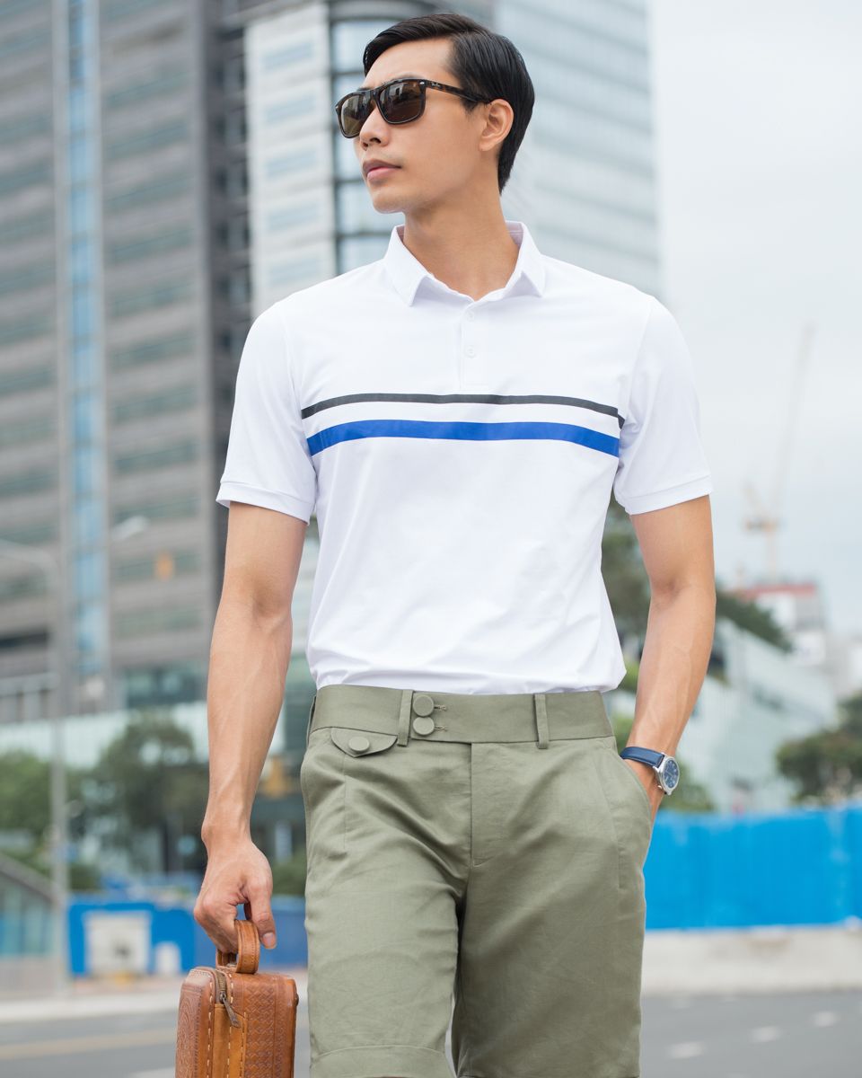 Áo Thun Nam Cotton Trắng Sọc Xanh