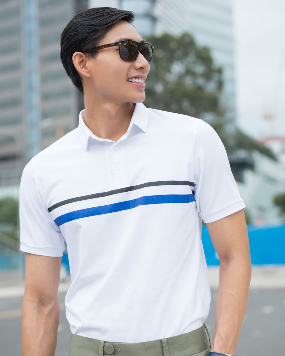 Áo Thun Nam Cotton Trắng Sọc Xanh