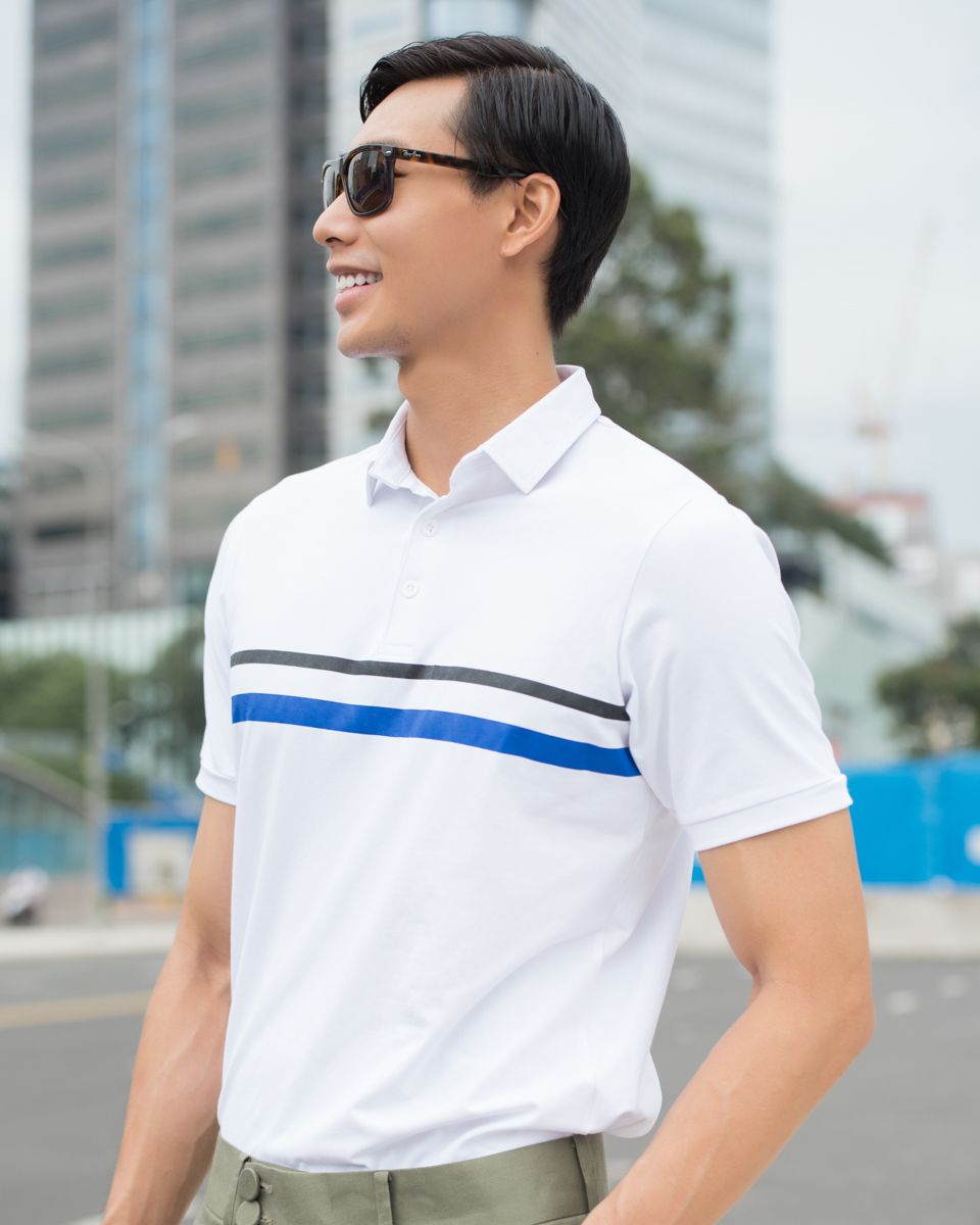 Áo Thun Nam Cotton Trắng Sọc Xanh