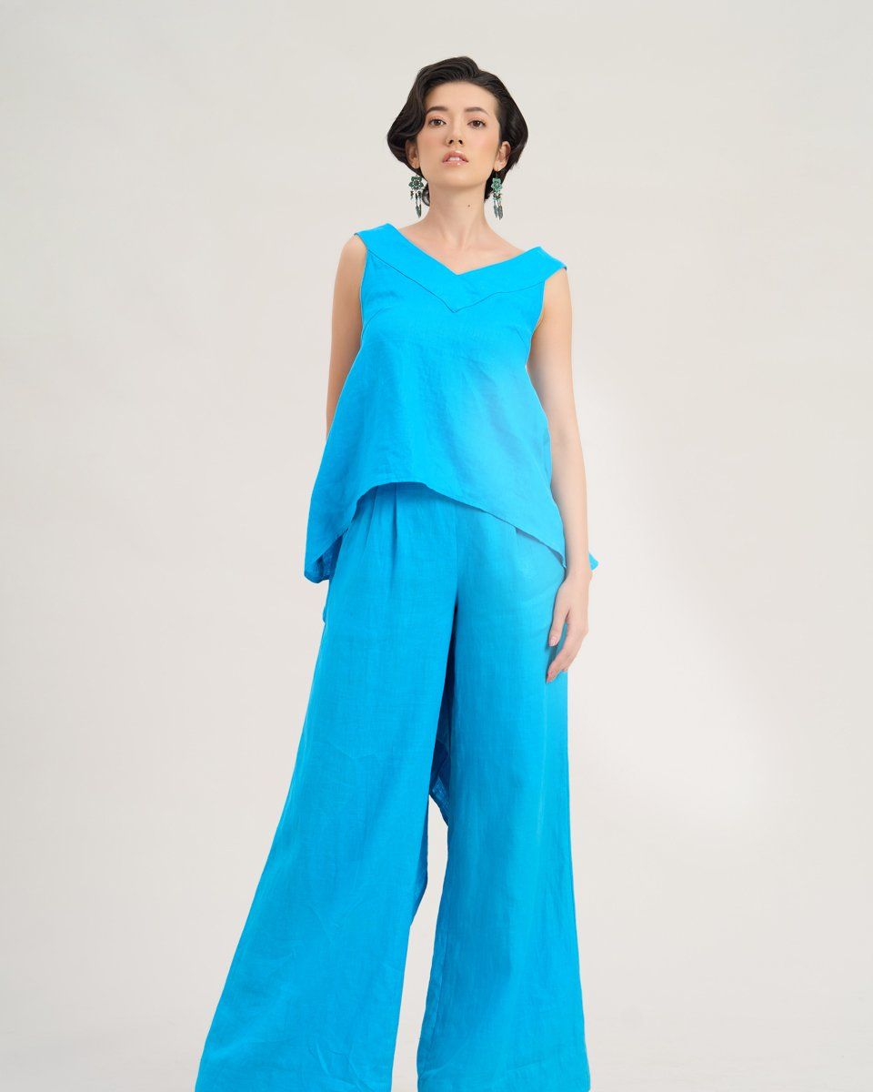 Quần Dài Linen Nữ Xanh Biển Sắc Màu Tự Do