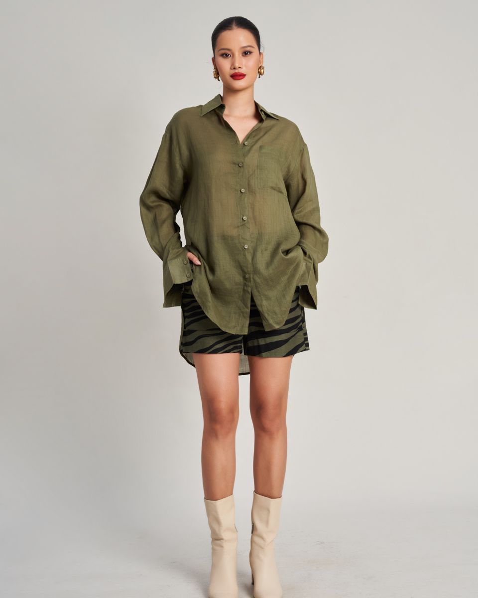 Áo Sơ Mi Linen Xanh Rêu De Soleil
