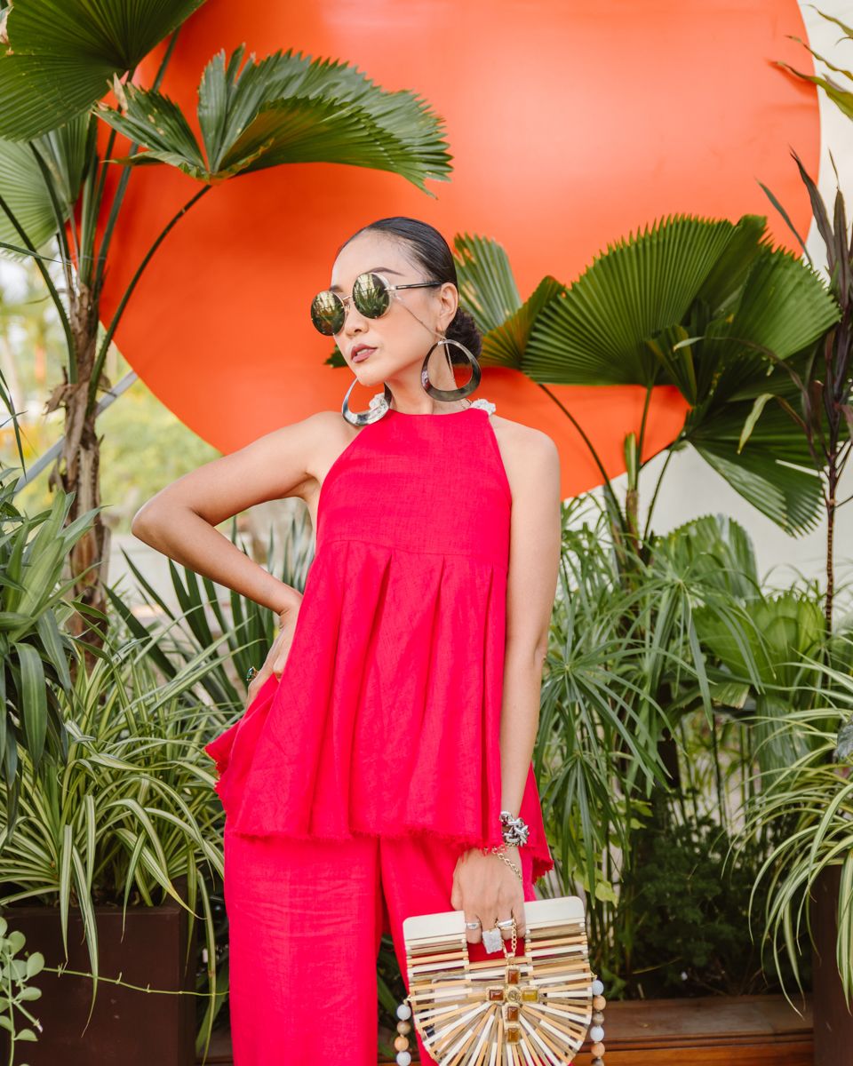 Halter Neck Top Red Linen De Soleil