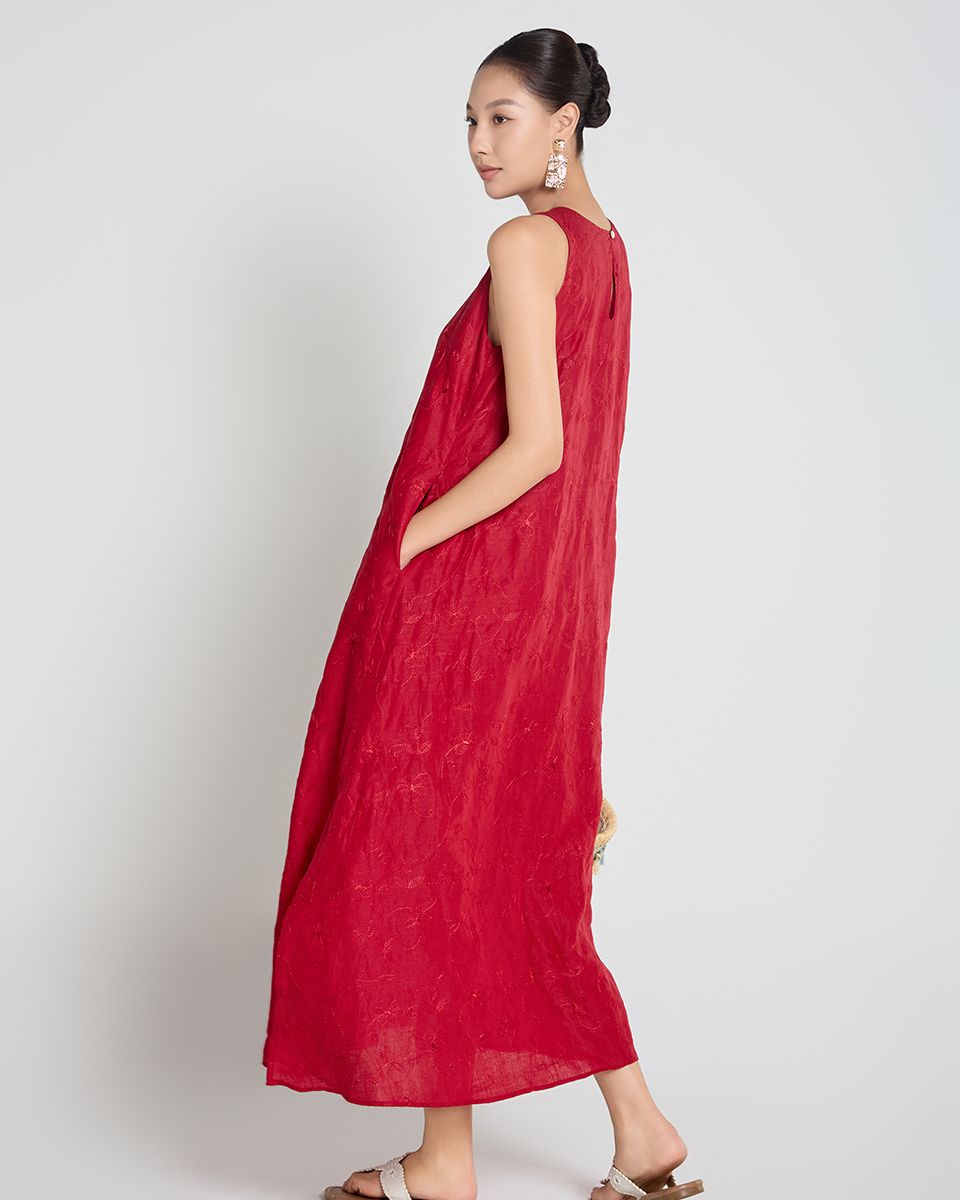 Đầm Linen Đỏ A Touch Of Effortless Elegance