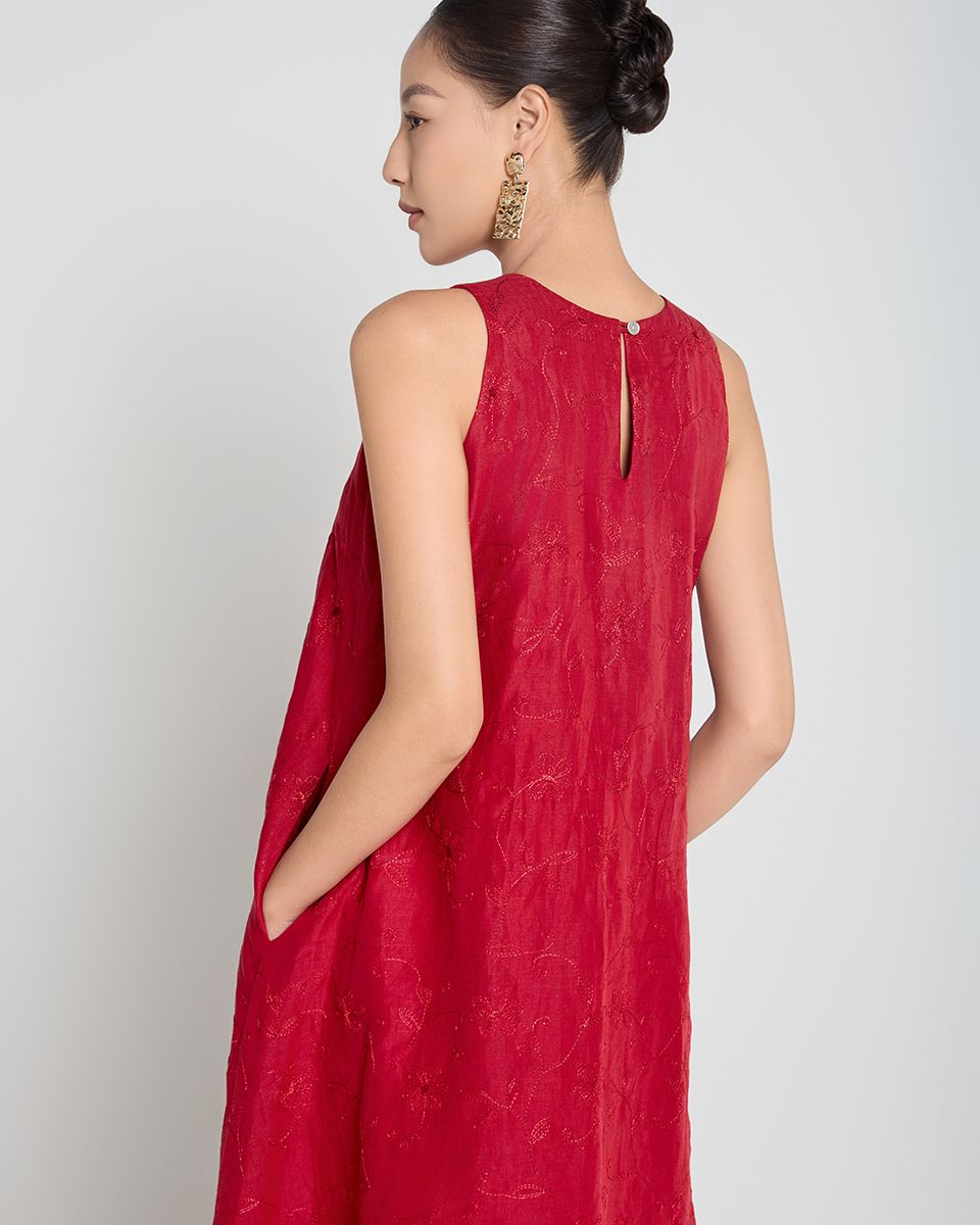 Đầm Linen Đỏ A Touch Of Effortless Elegance