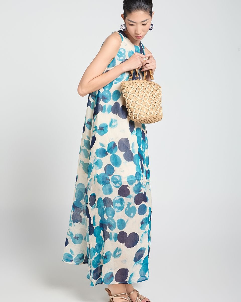 Đầm Linen Tơ Kem Bi Xanh A Touch Of Effortless Elegance
