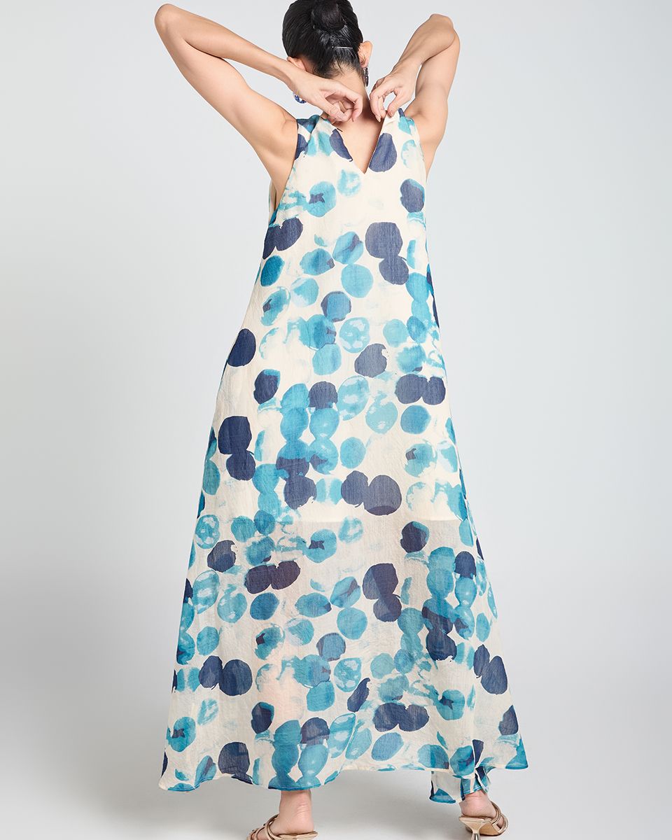Đầm Linen Tơ Kem Bi Xanh A Touch Of Effortless Elegance