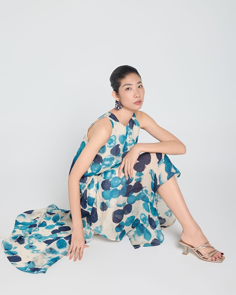 Đầm Linen Tơ Kem Bi Xanh A Touch Of Effortless Elegance