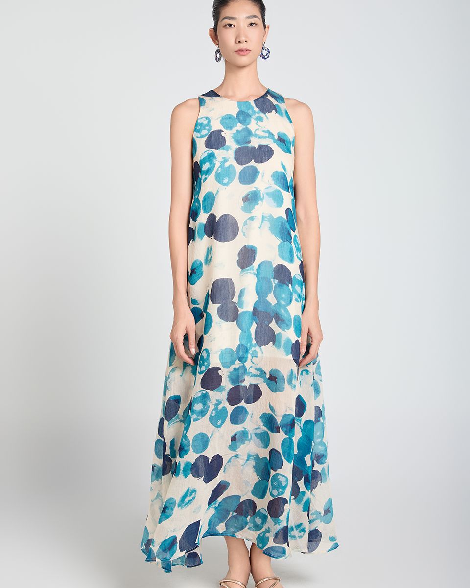 Đầm Linen Tơ Kem Bi Xanh A Touch Of Effortless Elegance